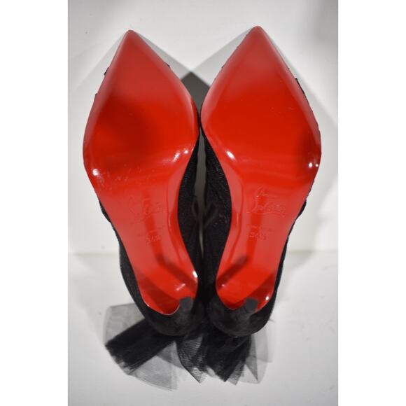 Christian Louboutin Libellibooty 100 Black Mesh Tulle Ankle Boot Heel Pump 34.5 - Picture 12 of 12